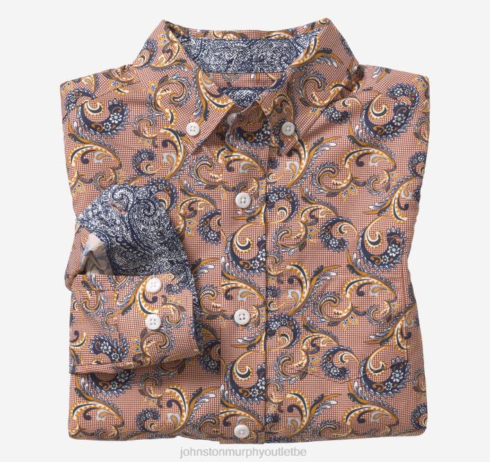 Johnston & Murphy garçon chemise imprimée à manches longues pour garçon TXRN1391 vêtements cachemire à carreaux orange