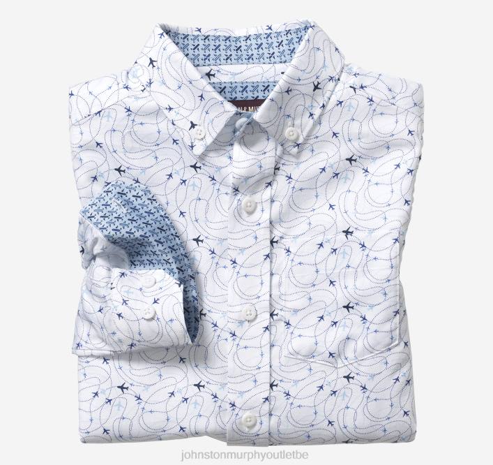 Johnston & Murphy garçon chemise imprimée à manches longues pour garçon TXRN1392 vêtements avion blanc