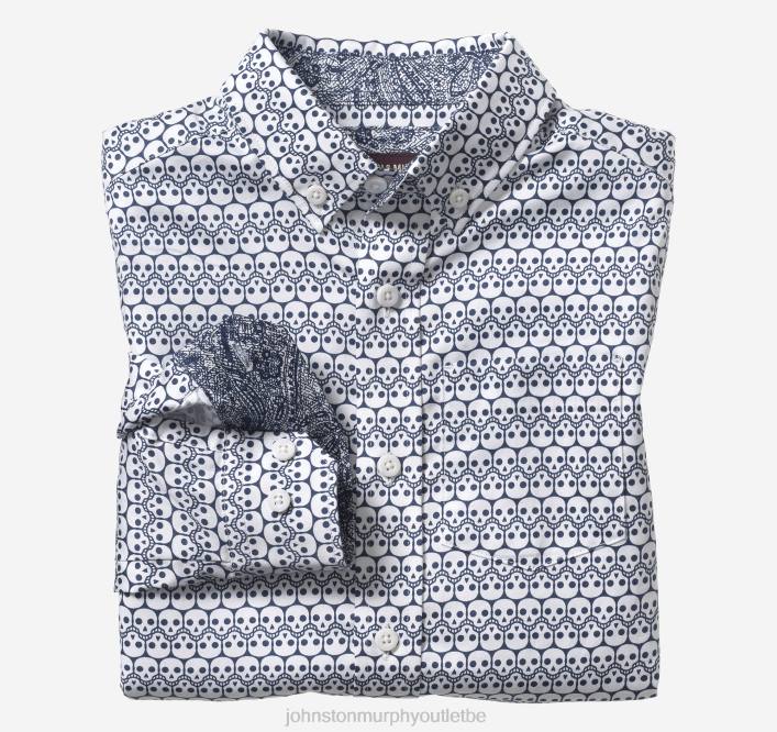 Johnston & Murphy garçon chemise imprimée à manches longues pour garçon TXRN1393 vêtements crâne répétitif bleu marine/blanc