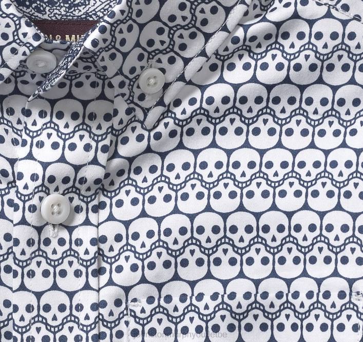Johnston & Murphy garçon chemise imprimée à manches longues pour garçon TXRN1393 vêtements crâne répétitif bleu marine/blanc
