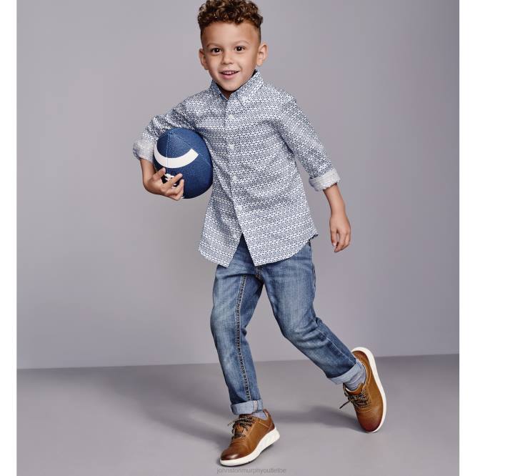 Johnston & Murphy garçon chemise imprimée à manches longues pour garçon TXRN1393 vêtements crâne répétitif bleu marine/blanc