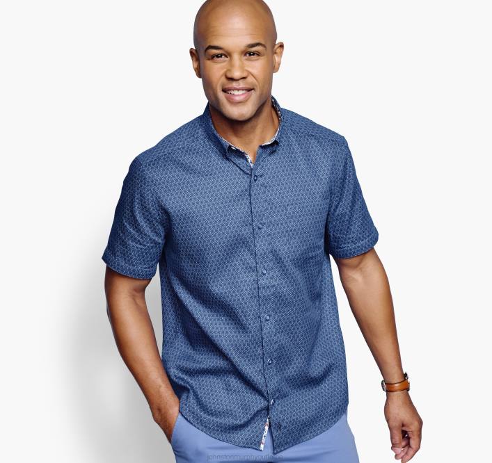 Johnston & Murphy unisexe chemise à manches courtes en coton texturé TXRN403 vêtements fleur liée bleu marine