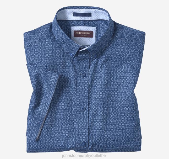 Johnston & Murphy unisexe chemise à manches courtes en coton texturé TXRN403 vêtements fleur liée bleu marine