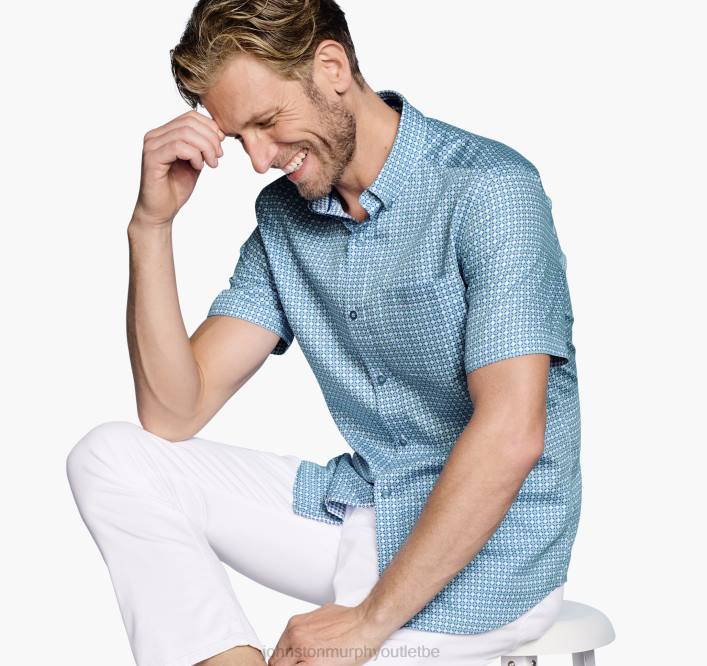 Johnston & Murphy unisexe chemise à manches courtes en coton texturé TXRN432 vêtements cercle de diamants bleu/vert