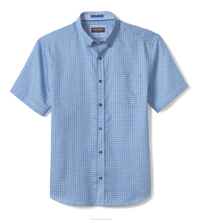 Johnston & Murphy unisexe chemise à manches courtes en coton texturé TXRN432 vêtements cercle de diamants bleu/vert