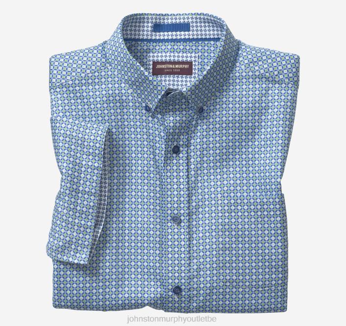 Johnston & Murphy unisexe chemise à manches courtes en coton texturé TXRN432 vêtements cercle de diamants bleu/vert