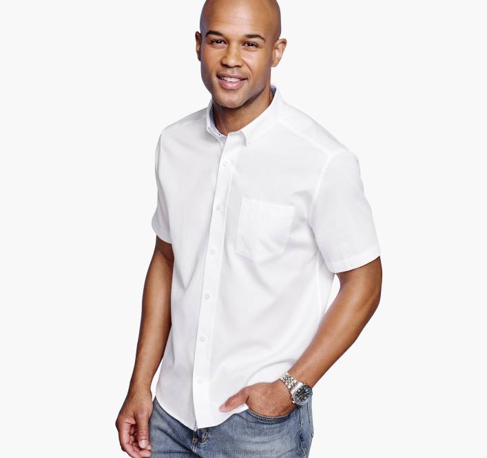 Johnston & Murphy unisexe chemise à manches courtes en coton texturé TXRN433 vêtements solide blanc