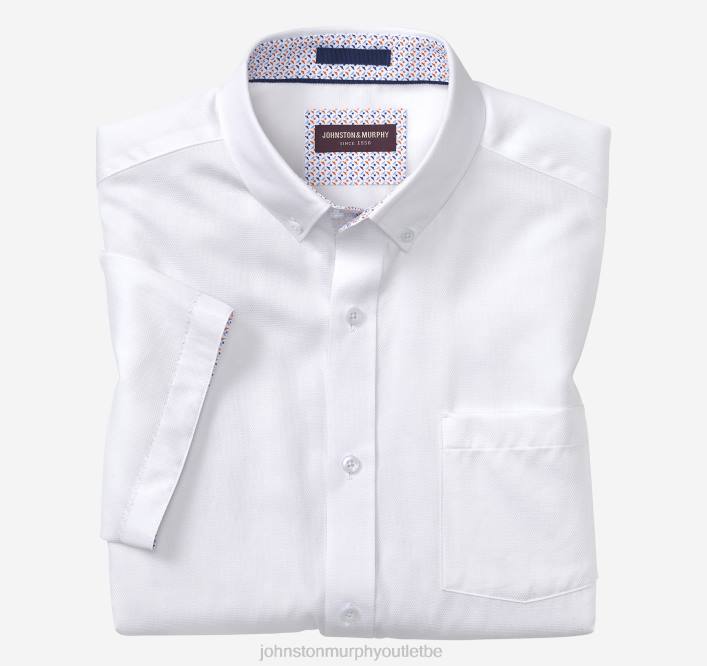 Johnston & Murphy unisexe chemise à manches courtes en coton texturé TXRN433 vêtements solide blanc