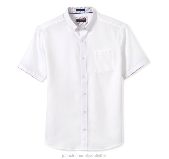Johnston & Murphy unisexe chemise à manches courtes en coton texturé TXRN433 vêtements solide blanc