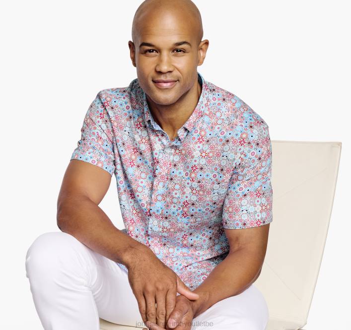 Johnston & Murphy unisexe chemise à manches courtes en coton texturé TXRN465 vêtements mosaïque bleue multi florale