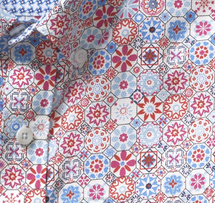 Johnston & Murphy unisexe chemise à manches courtes en coton texturé TXRN465 vêtements mosaïque bleue multi florale