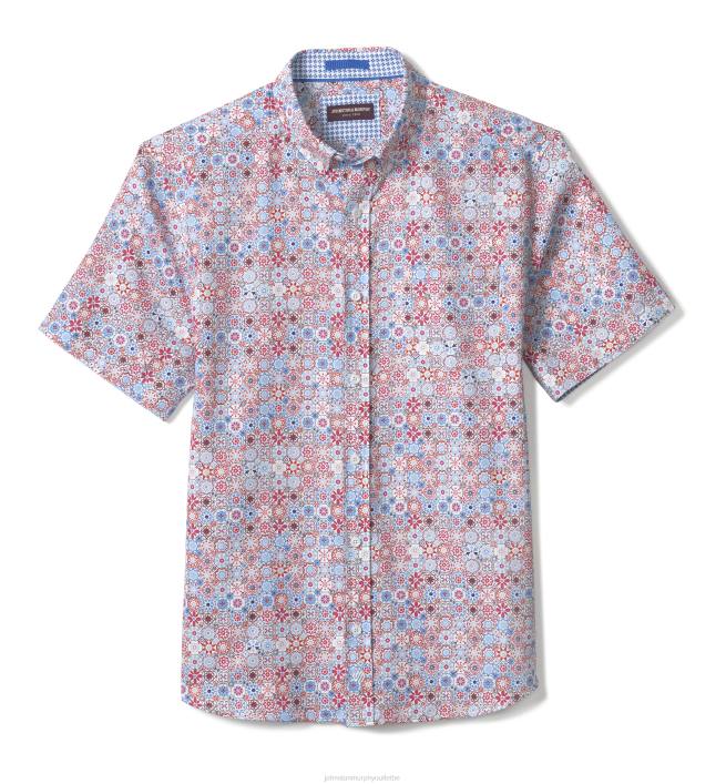 Johnston & Murphy unisexe chemise à manches courtes en coton texturé TXRN465 vêtements mosaïque bleue multi florale