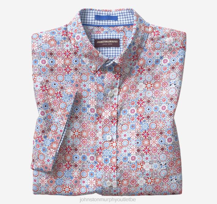 Johnston & Murphy unisexe chemise à manches courtes en coton texturé TXRN465 vêtements mosaïque bleue multi florale