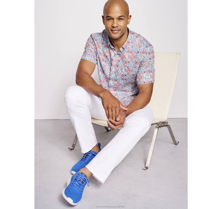 Johnston & Murphy unisexe chemise à manches courtes en coton texturé TXRN465 vêtements mosaïque bleue multi florale