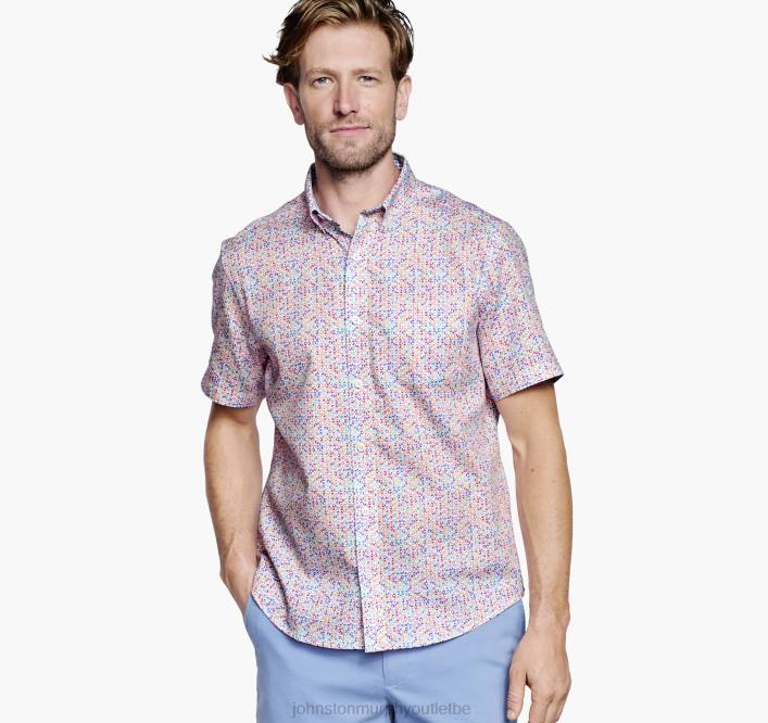 Johnston & Murphy unisexe chemise à manches courtes en coton texturé TXRN466 vêtements pétale multi-géo blanc
