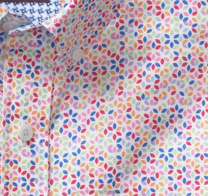 Johnston & Murphy unisexe chemise à manches courtes en coton texturé TXRN466 vêtements pétale multi-géo blanc