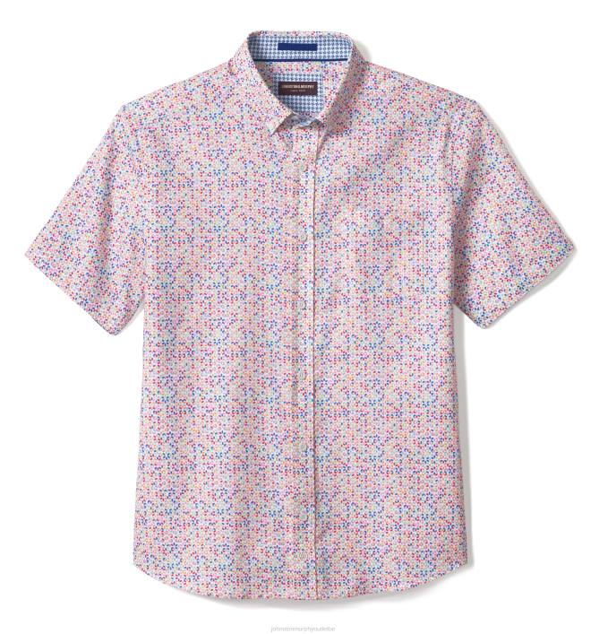 Johnston & Murphy unisexe chemise à manches courtes en coton texturé TXRN466 vêtements pétale multi-géo blanc