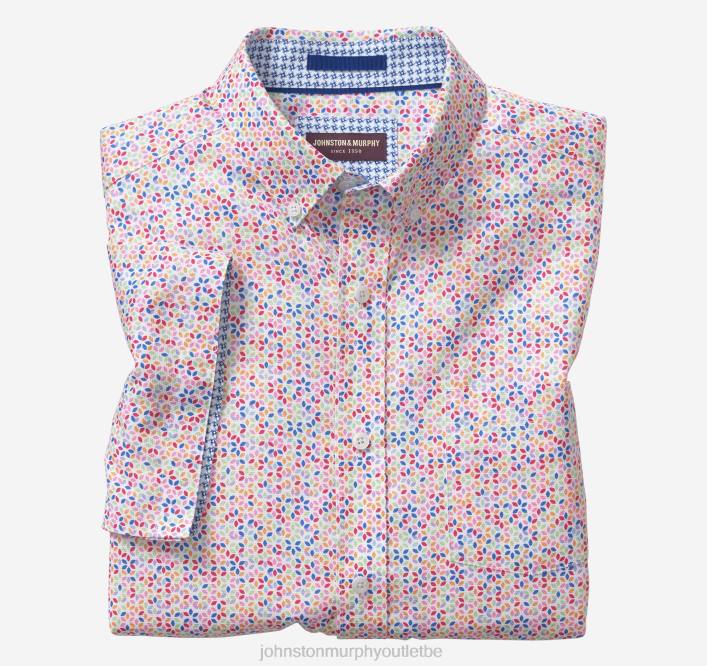 Johnston & Murphy unisexe chemise à manches courtes en coton texturé TXRN466 vêtements pétale multi-géo blanc