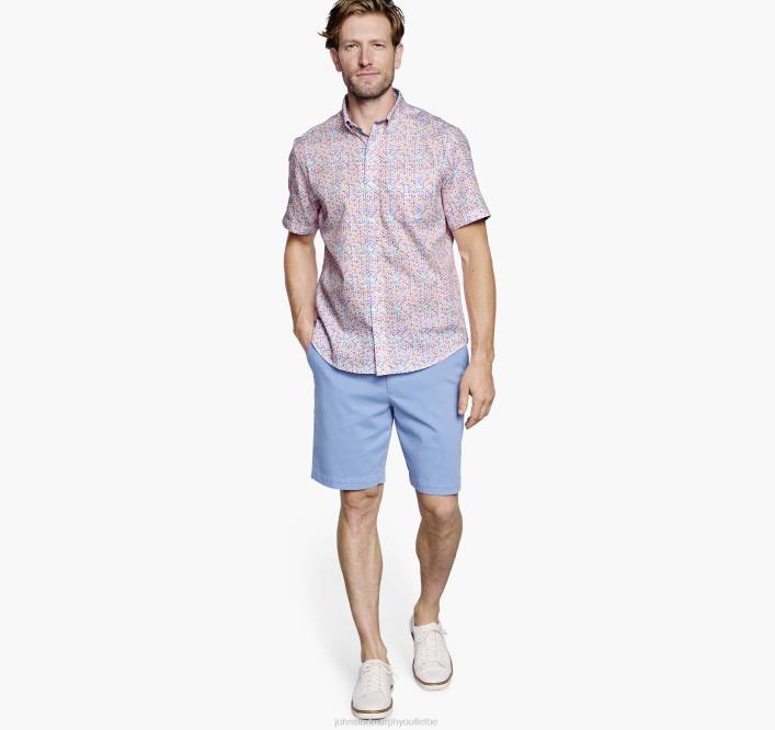 Johnston & Murphy unisexe chemise à manches courtes en coton texturé TXRN466 vêtements pétale multi-géo blanc