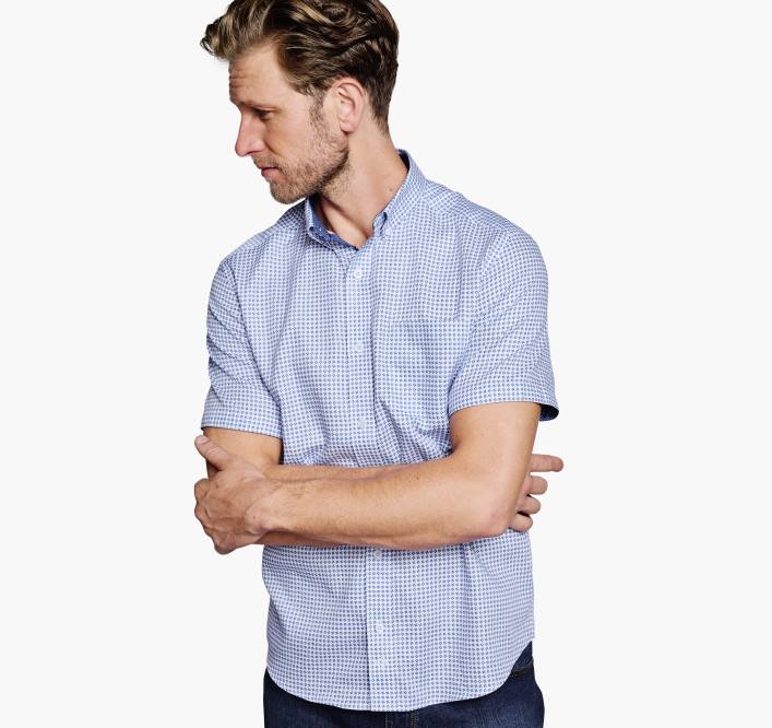 Johnston & Murphy unisexe chemise à manches courtes en coton texturé TXRN506 vêtements géoturbine bleue