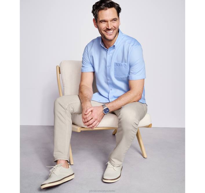 Johnston & Murphy unisexe chemise à manches courtes en coton texturé TXRN509 vêtements bleu solide