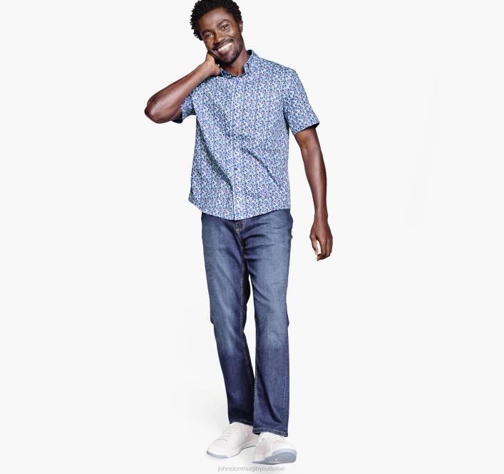 Johnston & Murphy unisexe chemise à manches courtes en coton texturé TXRN546 vêtements cercle mod bleu marine/rouge