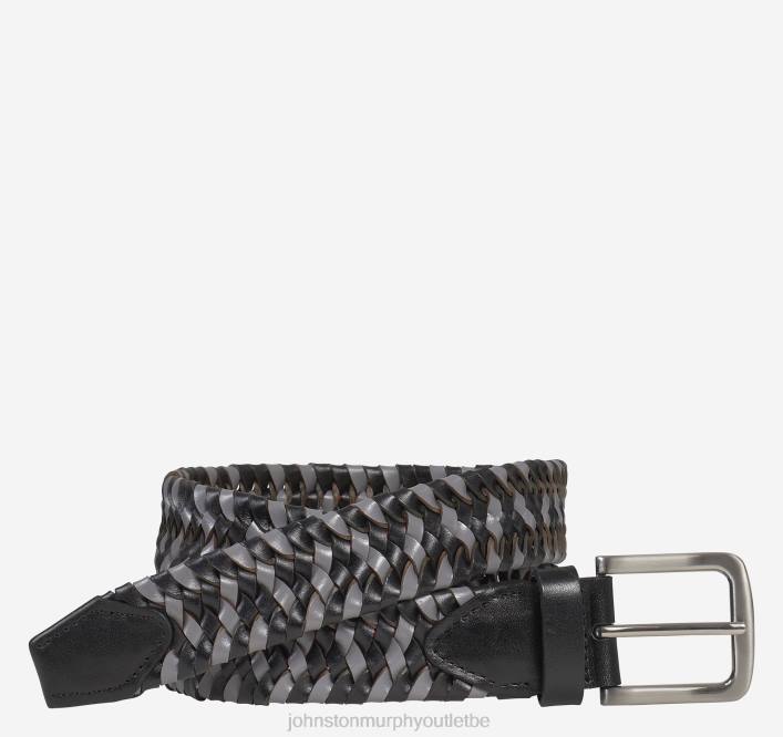 Johnston & Murphy Hommes ceinture en cuir stretch tressé TXRN997 accessoire gris-noir