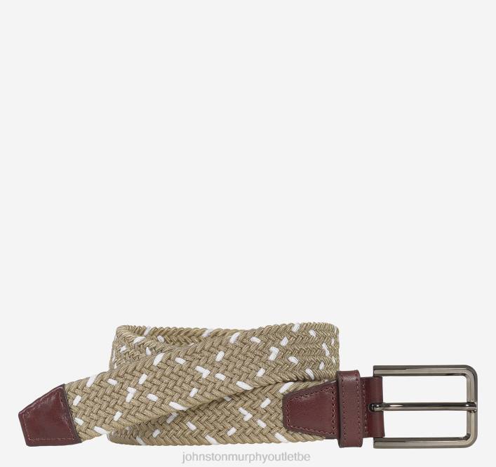 Johnston & Murphy Hommes ceinture en mailles stretch tissées TXRN1137 accessoire kaki/blanc