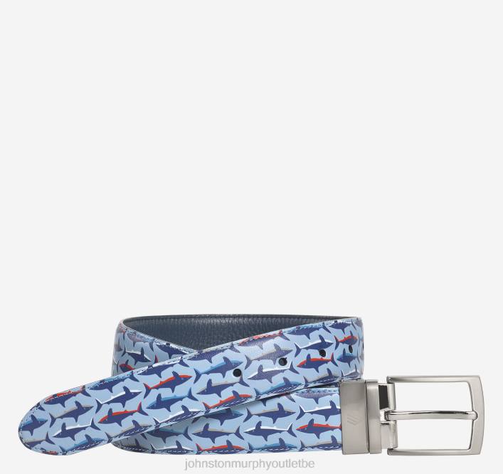 Johnston & Murphy Hommes ceinture réversible en cuir imprimé TXRN980 accessoire marine/requins