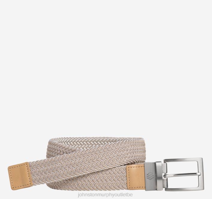 Johnston & Murphy Hommes ceinture tissée stretch réversible TXRN963 accessoire taupe foncé/blanc
