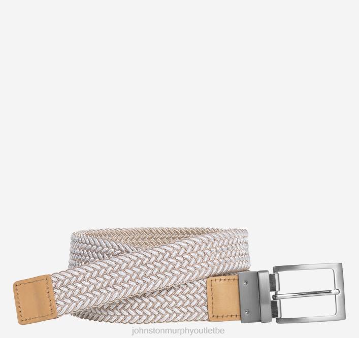 Johnston & Murphy Hommes ceinture tissée stretch réversible TXRN963 accessoire taupe foncé/blanc