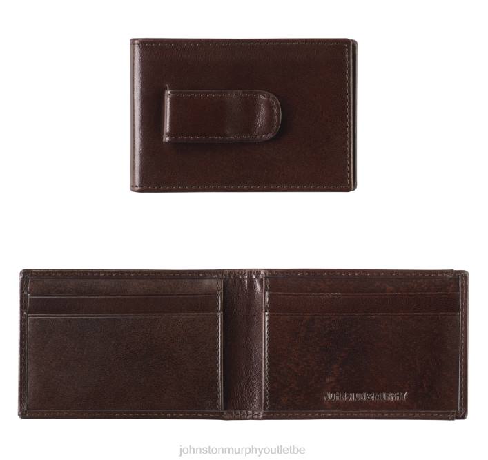 Johnston & Murphy Hommes portefeuille à pince à billets en cuir italien à deux volets TXRN1087 accessoire acajou