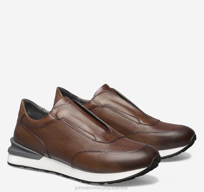 Johnston & Murphy Hommes pantalon de jogging sans lacets Briggs TXRN388 chaussures cuir de veau italien marron