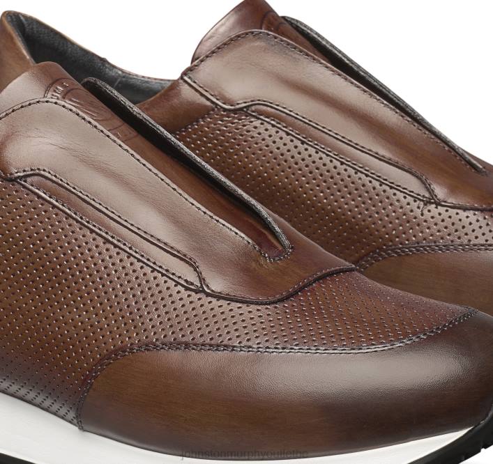 Johnston & Murphy Hommes pantalon de jogging sans lacets Briggs TXRN388 chaussures cuir de veau italien marron
