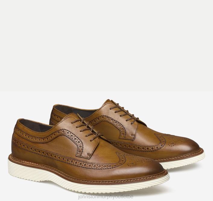 Johnston & Murphy Hommes Jameson Longwing TXRN250 chaussures cuir de veau italien beige clair