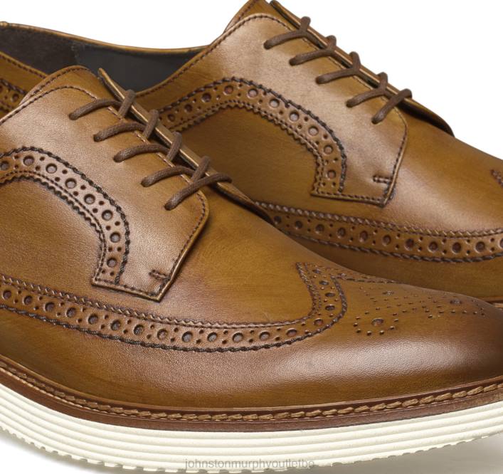 Johnston & Murphy Hommes Jameson Longwing TXRN250 chaussures cuir de veau italien beige clair