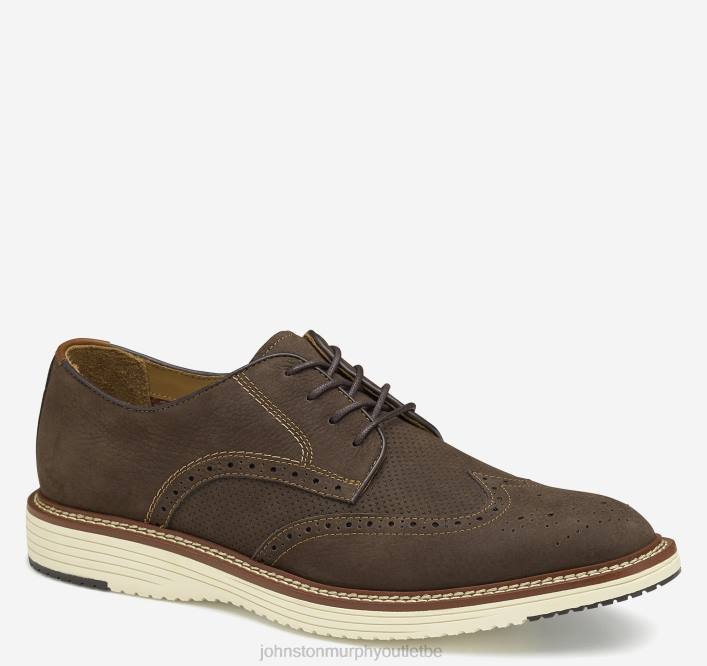 Johnston & Murphy Hommes bout d'aile en relief upton TXRN265 chaussures nubuck marron foncé