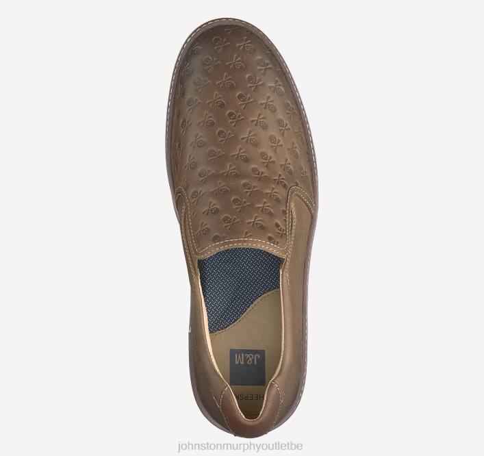 Johnston & Murphy Hommes chaussures à enfiler à tête de mort embossée mcguffey TXRN26 chaussures grains entiers huilés bruns