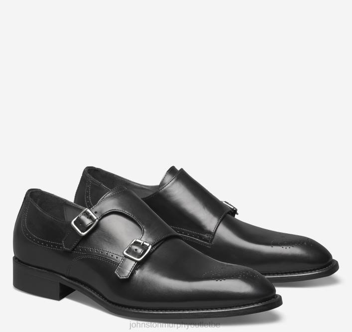 Johnston & Murphy Hommes sangle de moine à double boucle ellsworth TXRN371 chaussures cuir de veau italien noir
