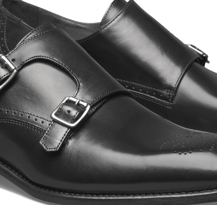 Johnston & Murphy Hommes sangle de moine à double boucle ellsworth TXRN371 chaussures cuir de veau italien noir