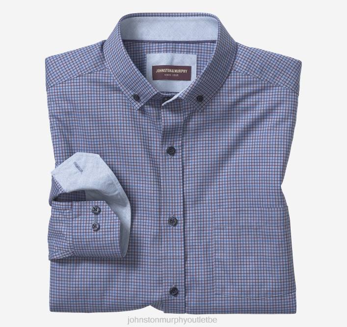 Johnston & Murphy Hommes chemise à carreaux à manches longues TXRN678 vêtements micro chèque bleu