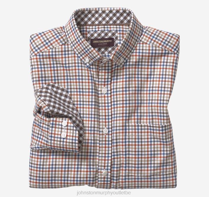 Johnston & Murphy Hommes chemise à carreaux à manches longues TXRN708 vêtements plaid superposé orange/bleu