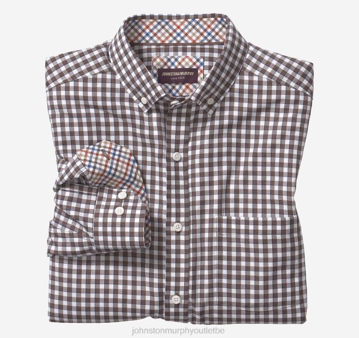 Johnston & Murphy Hommes chemise à carreaux à manches longues TXRN760 vêtements vichy bordure marron