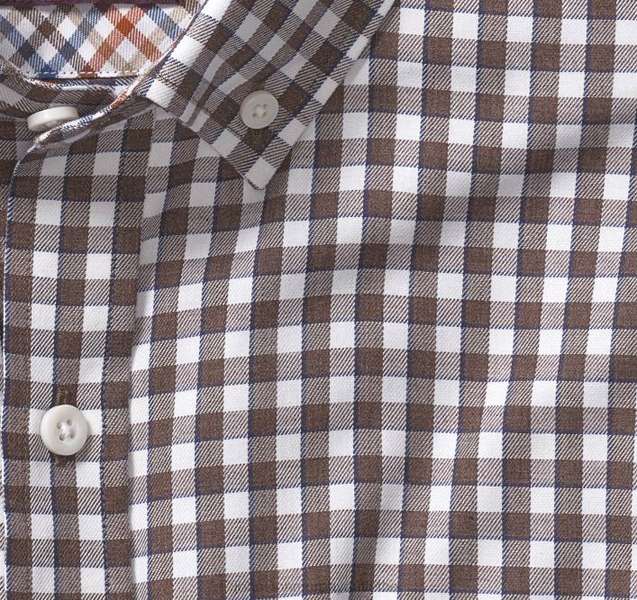 Johnston & Murphy Hommes chemise à carreaux à manches longues TXRN760 vêtements vichy bordure marron