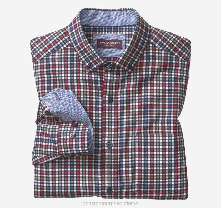 Johnston & Murphy Hommes chemise à carreaux à manches longues TXRN838 vêtements chèque à contour baie/bleu