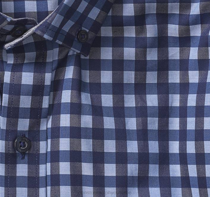 Johnston & Murphy Hommes chemise en coton de qualité supérieure à col boutonné TXRN731 vêtements vichy sergé foncé bleu marine/bleu