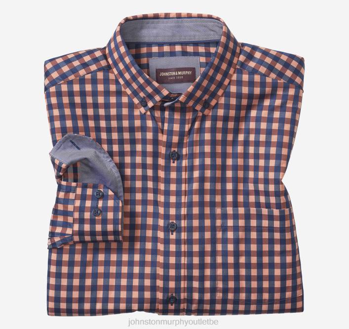 Johnston & Murphy Hommes chemise en coton de qualité supérieure à col boutonné TXRN732 vêtements Vichy sergé foncé rouille/marine
