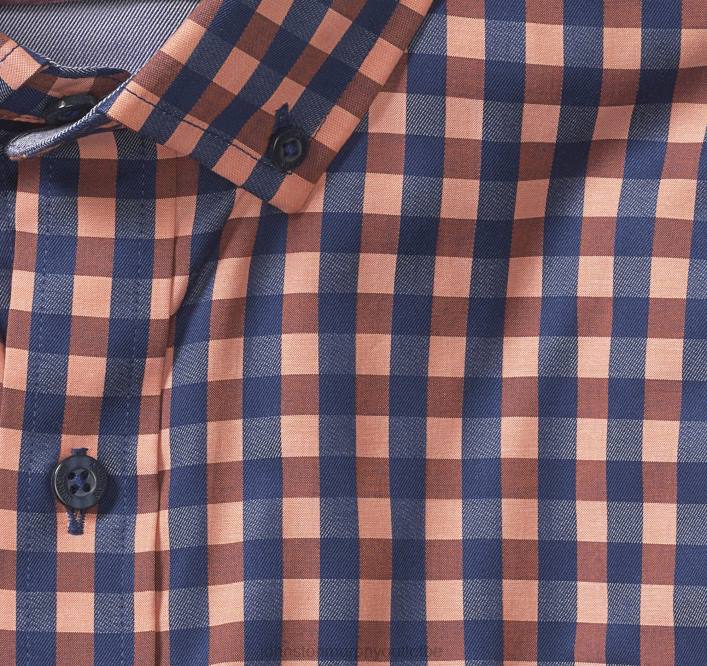 Johnston & Murphy Hommes chemise en coton de qualité supérieure à col boutonné TXRN732 vêtements Vichy sergé foncé rouille/marine