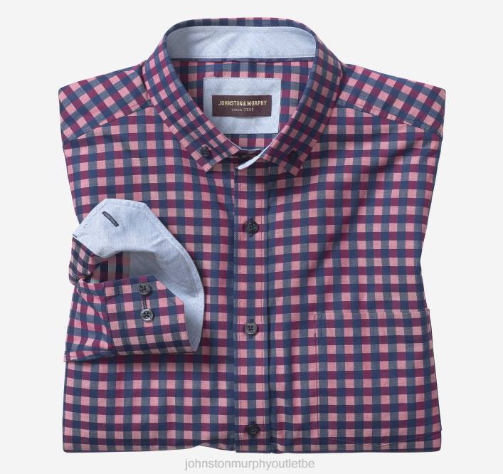 Johnston & Murphy Hommes chemise en coton de qualité supérieure à col boutonné TXRN791 vêtements Vichy sergé foncé rouge/marine
