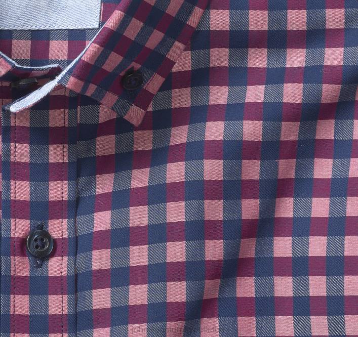 Johnston & Murphy Hommes chemise en coton de qualité supérieure à col boutonné TXRN791 vêtements Vichy sergé foncé rouge/marine